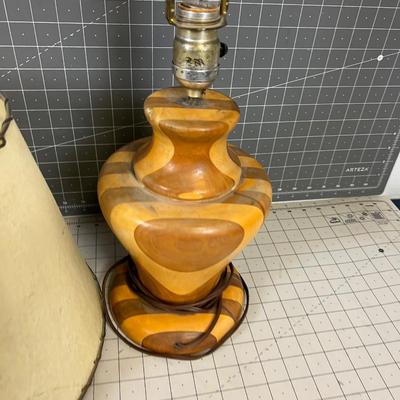 Turned Wood Table Lamp with Fiberglass Shade, 
