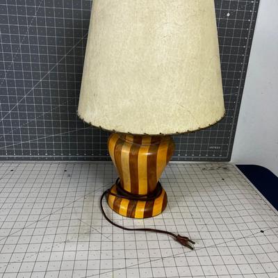 Turned Wood Table Lamp with Fiberglass Shade, 