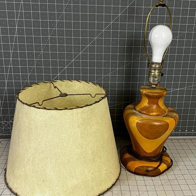 Turned Wood Table Lamp with Fiberglass Shade, 