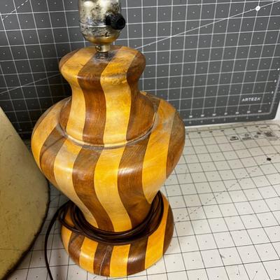 Turned Wood Table Lamp with Fiberglass Shade, 