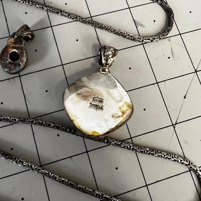 (4) .925 Pendants and (3) Necklace Chains 