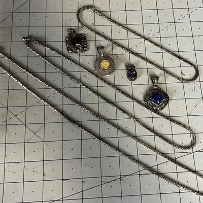 (4) .925 Pendants and (3) Necklace Chains 