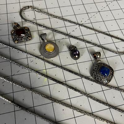 (4) .925 Pendants and (3) Necklace Chains 
