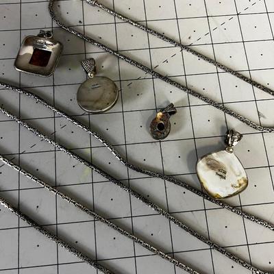 (4) .925 Pendants and (3) Necklace Chains 