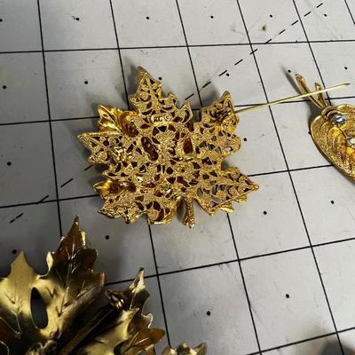 Leaf Pins: Bronze, Copper, Gold and Green 
