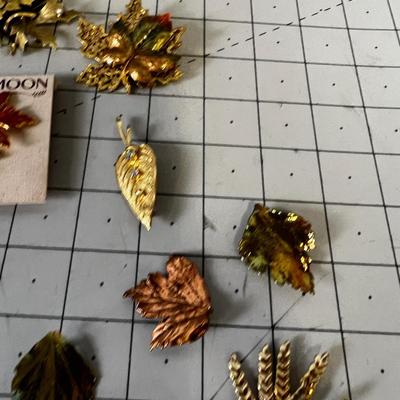 Leaf Pins: Bronze, Copper, Gold and Green 