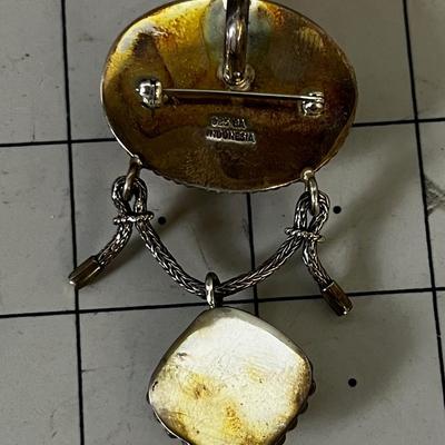 Pendant Pin; Sterling Silver with Agate and Carnelian Stone