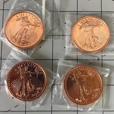 (4) One Ounce Liberty Walking Coins in Copper 
