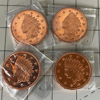 (4) One Ounce Indian Heads in Copper 