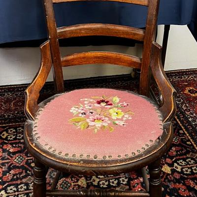 Antique Victorian Needle Point Side Chair 