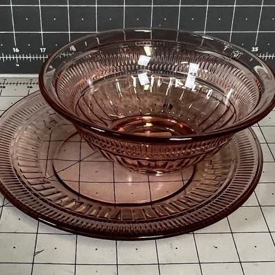 Pink Anchor Hawking Bowl and Salad Plate NEW 