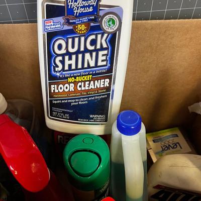 Box full of Cleaning Products; Resolve, 409, Hand Soap etc. 