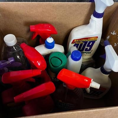 Box full of Cleaning Products; Resolve, 409, Hand Soap etc. 