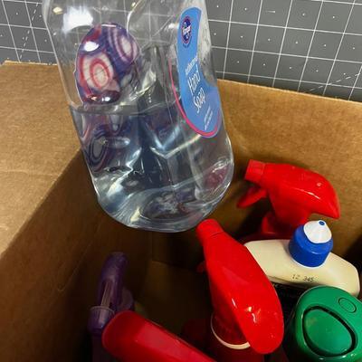 Box full of Cleaning Products; Resolve, 409, Hand Soap etc. 