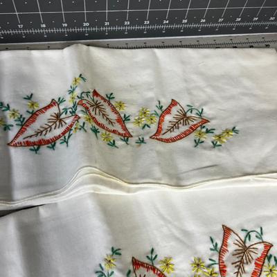 Same Pair of Embroidered Orange & brown Leaf Pillow Cases Std Size