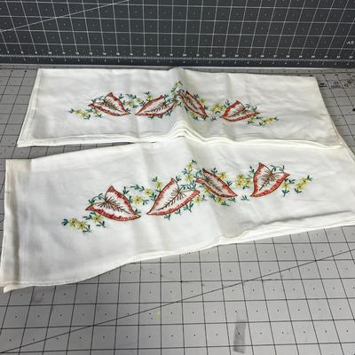 Same Pair of Embroidered Orange & brown Leaf Pillow Cases Std Size