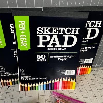 Sketch Pads, Twig Pencils, and Colored Pens 