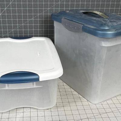 2 Small Tote Storage Boxes with Lids.