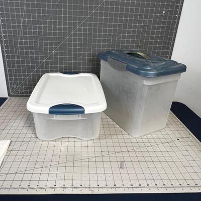 2 Small Tote Storage Boxes with Lids.