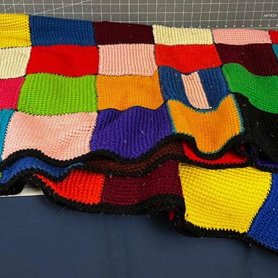 Crocheted Throw; Black and Colorful Squares