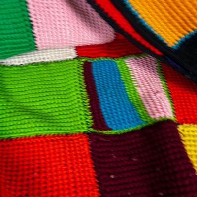 Crocheted Throw; Black and Colorful Squares