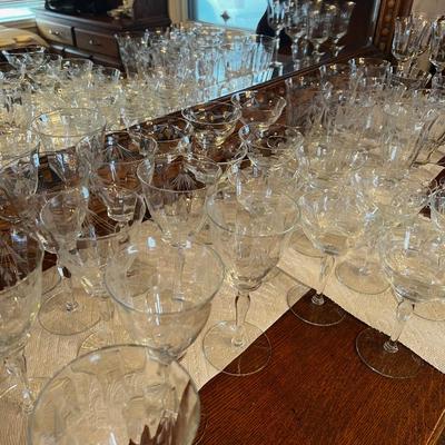 Giant Set of Crystal Stem Ware Service for 12