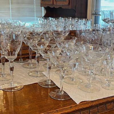Giant Set of Crystal Stem Ware Service for 12