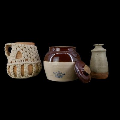 Vintage Bean Pot, Macrame Pitcher, and Vase