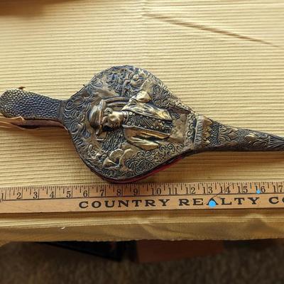Antique Fireplace Bellow, Brass Inlay Wood- Works Great