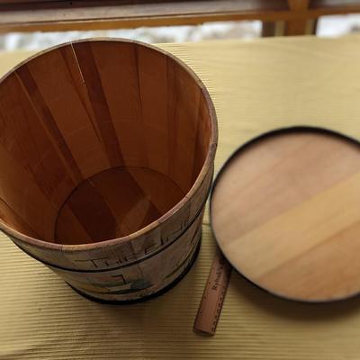 Charming Painted Constance Fuller Threinen Wooden Bucket with Lid
