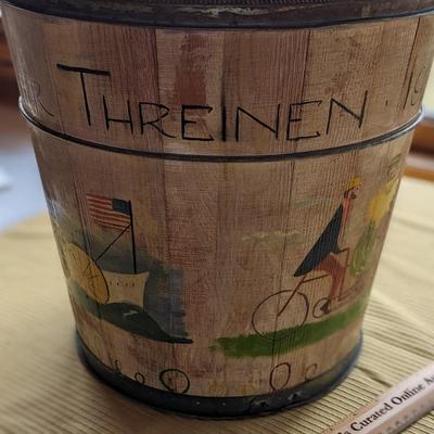 Charming Painted Constance Fuller Threinen Wooden Bucket with Lid
