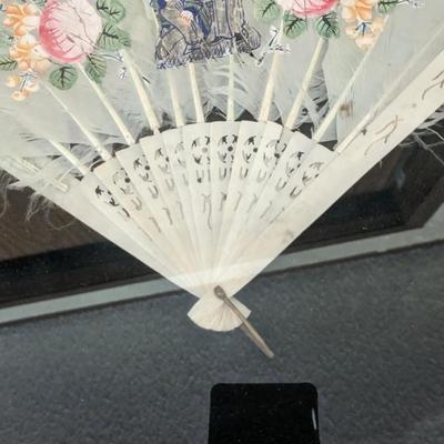 Framed Antique Art and Hand Painted Peacock Fan