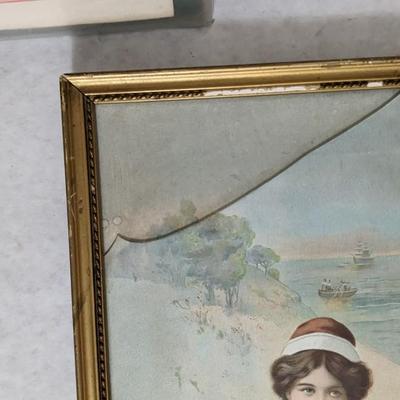 Framed Antique Art and Hand Painted Peacock Fan