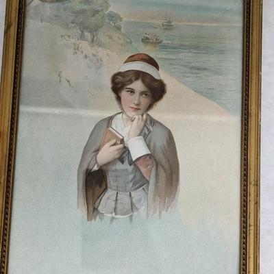 Framed Antique Art and Hand Painted Peacock Fan