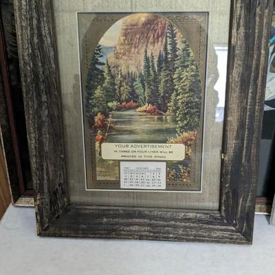 Framed Antique Art and Hand Painted Peacock Fan