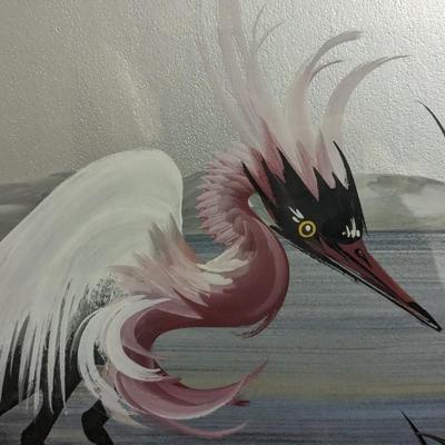 M Devoe Style Egret/Heron Mid Century Painting