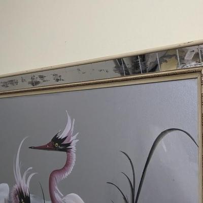 M Devoe Style Egret/Heron Mid Century Painting