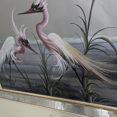 M Devoe Style Egret/Heron Mid Century Painting
