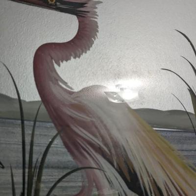 M Devoe Style Egret/Heron Mid Century Painting