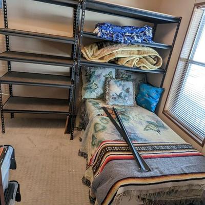 Metal Shelves and Twin Bed