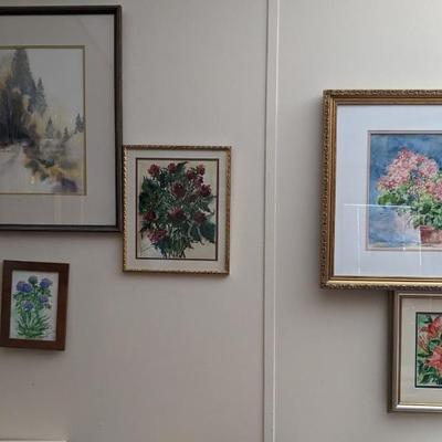 Framed Floral & Landscape Watercolor Assortment