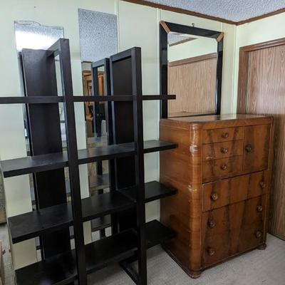Waterfall Dresser, Art Deco Mirror, Mod Shelf