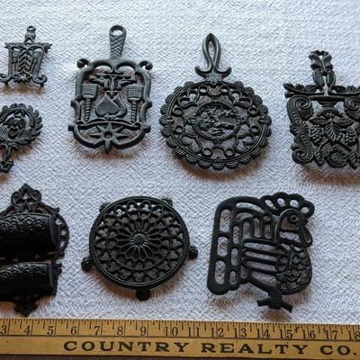 Collection of Vintage Cast Iron Trivets, Slot Holder