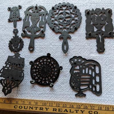 Collection of Vintage Cast Iron Trivets, Slot Holder
