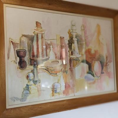 Original Signed Watercolor by Marietta Thomas Kust, Still Life With a Banjo