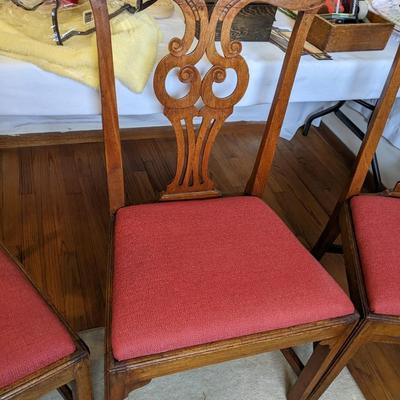Set of 5 Chippendale Oak Antique Well Upholstered Chairs