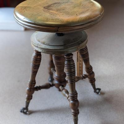 Vintage Oak Glass Ball Claw Foot Stool