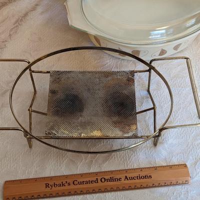 Pyrex Deluxe Cinderella Casserole Dbl. Candle Warmer Golden Hearts