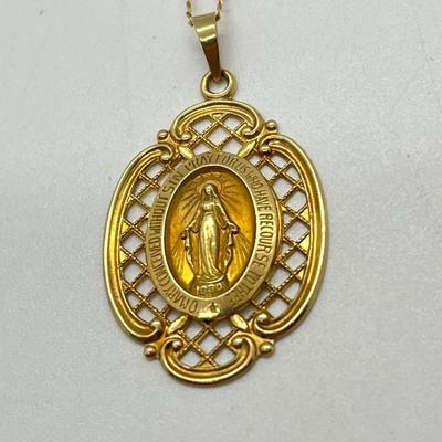 LOT1: 3.0g 14k Virgin Mary Pendant with 14K 19