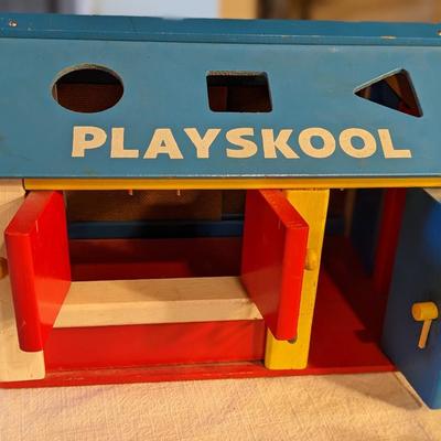 Vintage Playskool Lock Up Garage Toy in Original Box 1950s with Accessories